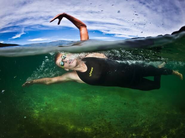 Rotorua's David Boles was the fastest man in the 6km Lake Okataina Open Water Swim. Photo / Stephen Parker