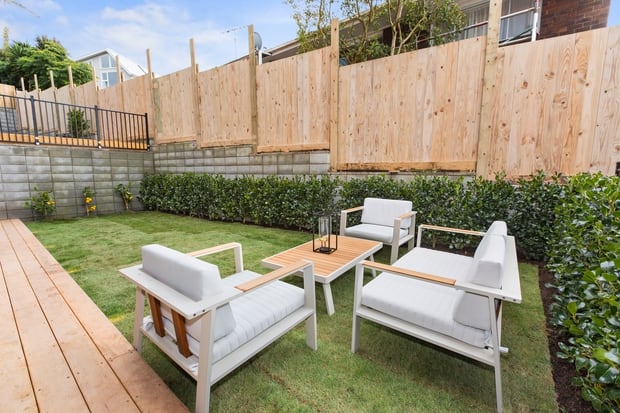 The finished outdoor spaces on The Block Ling and Zing's house. Photo / Supplied 