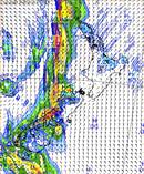 The rain poised to hit the country today with days of wet weather in store for western regions of New Zealand. Image / MetService