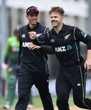 Blackcaps bowler Lockie Ferguson celebrates the wicket of Pakistan batsman Shoaib Malik during the Third One-Day game between Black Caps v Pakistan. Photo / Photosport.co.nz