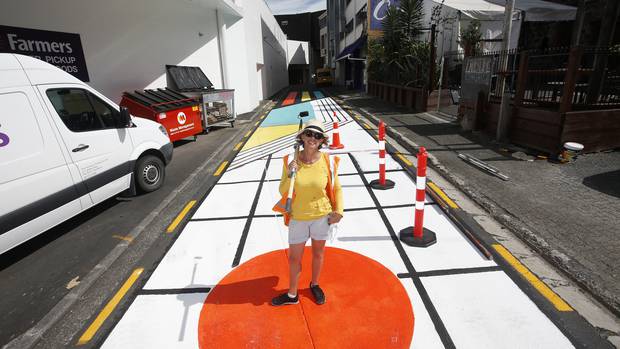 Artist Melinda Butt has painted a colourful design on Butter Factory Lane. Photo / Michael Cunningham