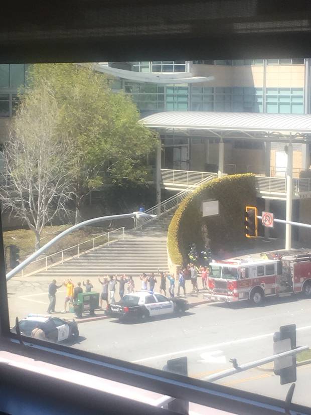 Staff evacuate the building. Photo / Twitter
