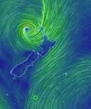 A weather map of New Zealand as Thursday's storm closes in. Photo / Earth.nullschool.net
