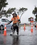 Rain combined with a king tide closed part of Tamaki Drive on Auckland's waterfront this morning. Photo / Dean Purcell