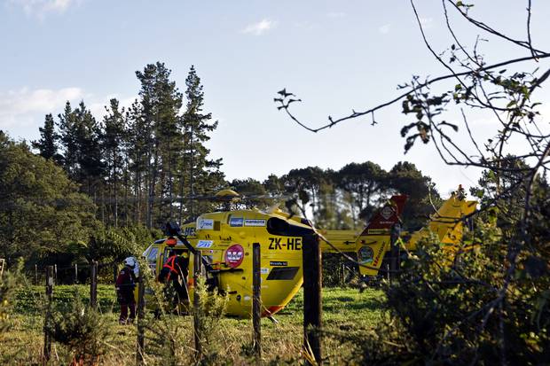 A rescue helicopter arrives at the scene. Photo/George Novak