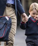 Prince George arrives for his first day of school at Thomas's Battersea on September 7, 2017. Photo / Getty Images