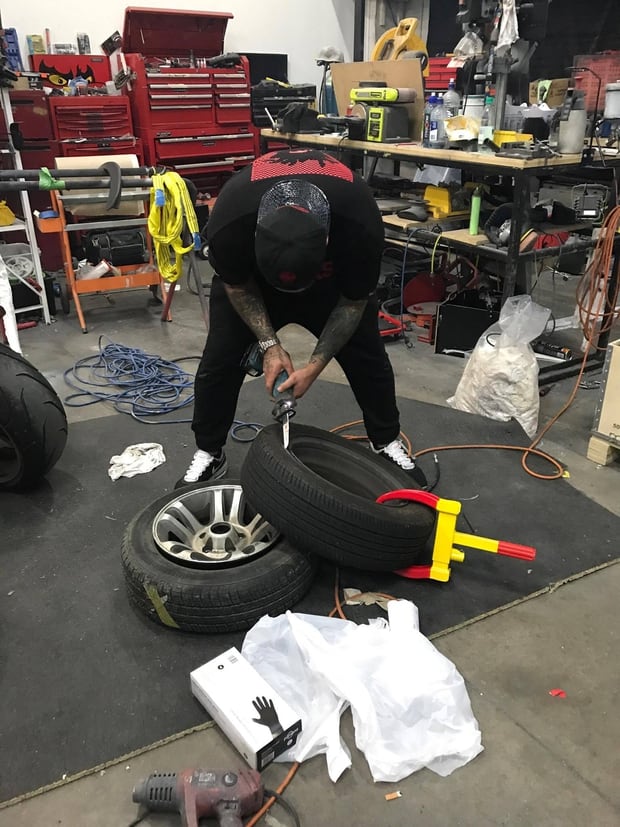 The clamp being removed at Tabar's friend's workshop. Photo/ Supplied