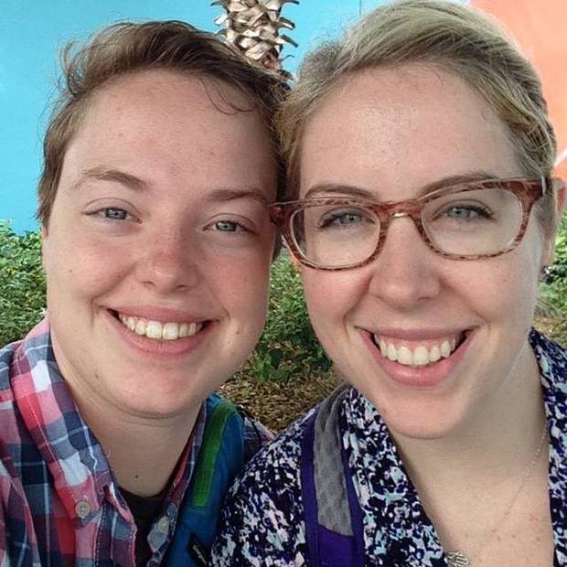 Jennifer Lutz, right, and her partner, had their flights cancelled by Air New Zealand. Photo / Supplied