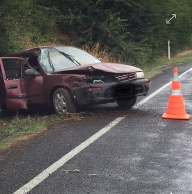 The occupants of this crash, including a baby, all survived. Photograph Waikato Police Facebook 