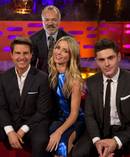Tom Cruise, Graham Norton, Annabelle Wallis and Zac Efron during the filming of the Graham Norton Show. Photo / Getty Images