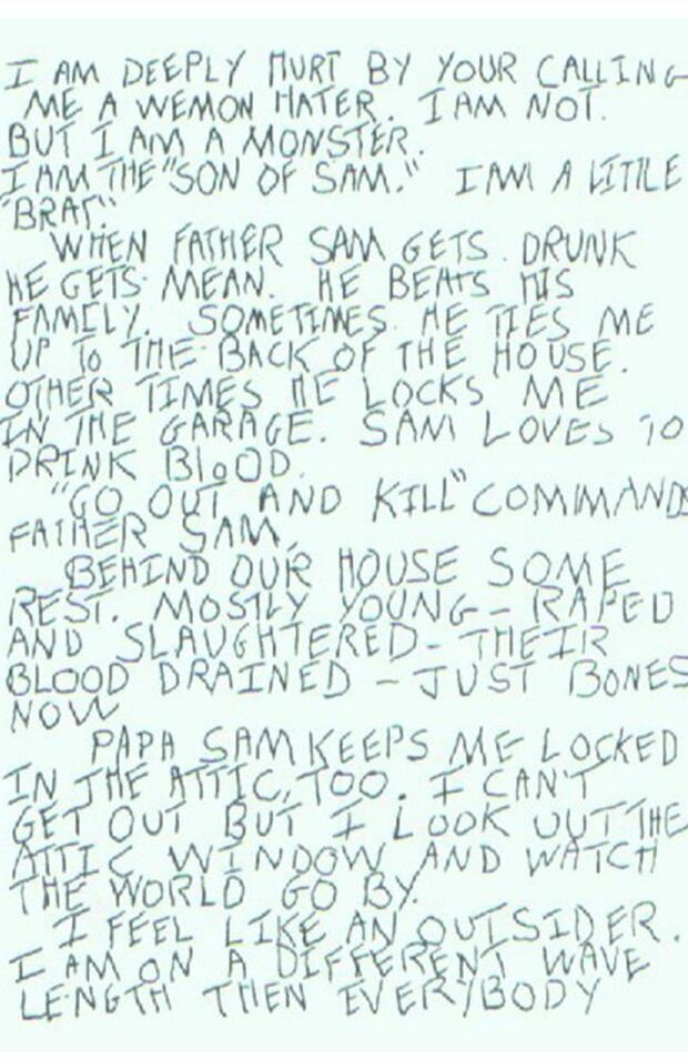 Son of Sam's first letter to police.