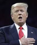 President Donald Trump sings the national anthem before the NCAA college football playoff championship game between Georgia and Alabama. Photo / AP