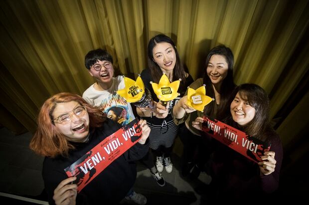 G-Dragon fans Catalina Nunez Elevancini, Yuki Zhang, Sherry Ning, Vivian Woo and Pei Fen. G-Dragon will be performing in Auckland on the eve of his 30th birthday.