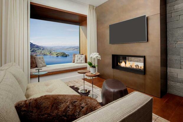 A sitting room at the Burgenstock Hotel. Photo / Supplied