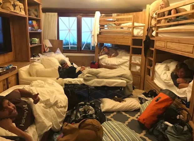 Branson said his whole staff slept together in two rooms, but the Virgin boss was happy to weather 'possibly the strongest storm ever' with a 'great group of young people'. Photo: Virgin 