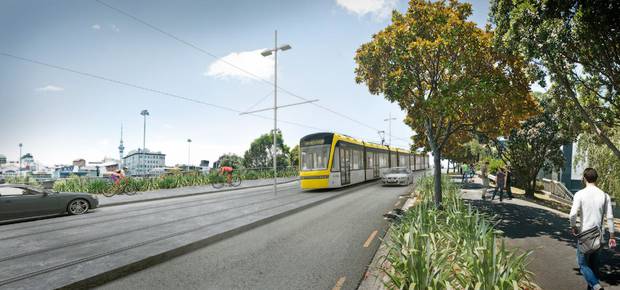 Artist's impression of light rail down Dominion Rd. Source / Auckland Transport