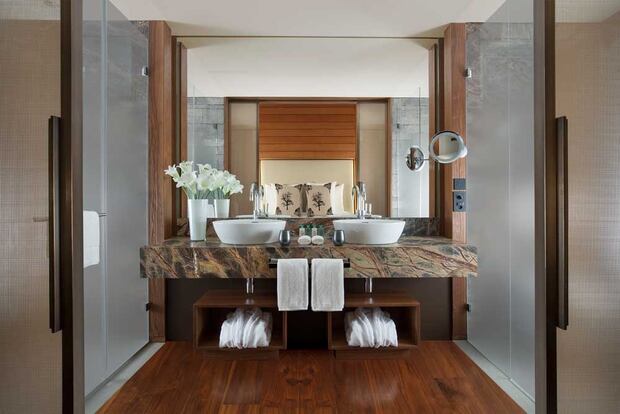 A bathroom at the Burgenstock. Photo / Supplied