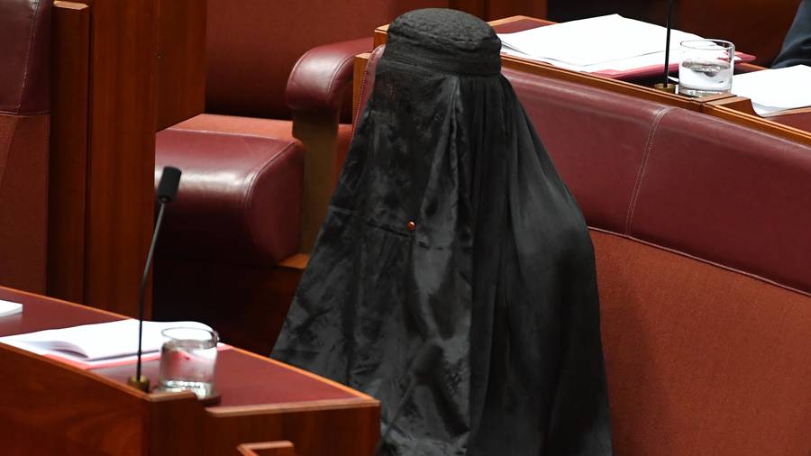 Australian One Nation Leader Pauline Hanson Sits in Parliament With Full Burqa