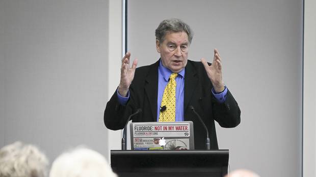 A crowd packed into the Napier Conference Centre last night to hear Dr Paul Connett's research into fluoride. Photo / Warren Buckland 