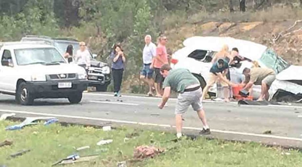The female driver of the white Nissan was also taken to hospital with minor injuries. Photo / Paul Dossetto / Facebook 