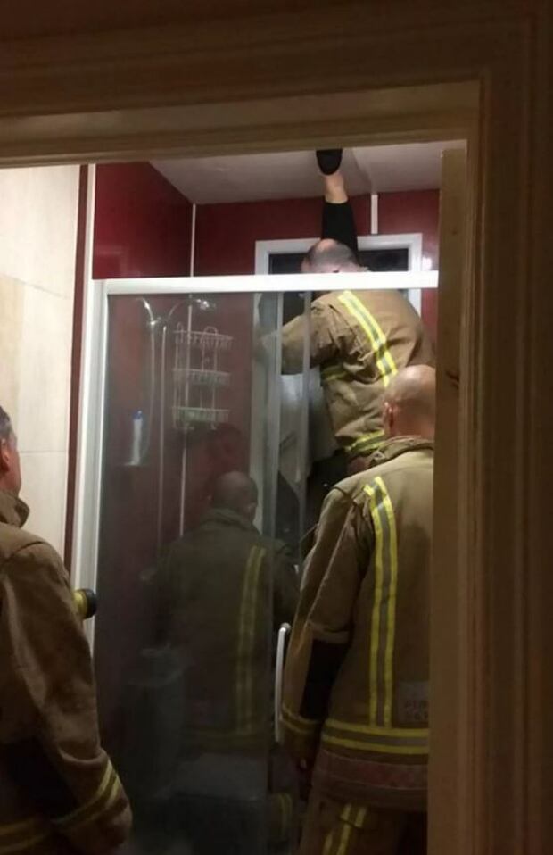 Serious damage was caused to the window after the rescue took place. Photo / Liam Smith