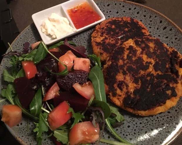 Some seriously burnt and tasteless chickpea fritters. 