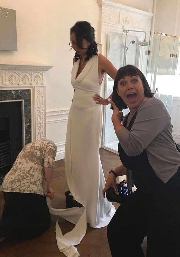The Courtyard Bridal Boutique team worked quickly on the dress. Photo / Nathalie Lout