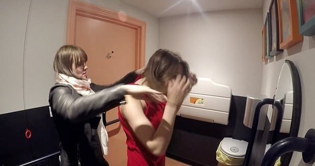 Helena changed in the toilet with the help of an assistant. Photo / River Island
