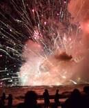 The moment the barge of fireworks exploded at Terrigal. Photo / Pip Cleaves