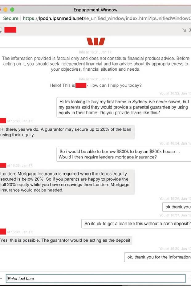 Similar correspondence has also been captured in a Westpac chat conversation. Photo/news.com.au 