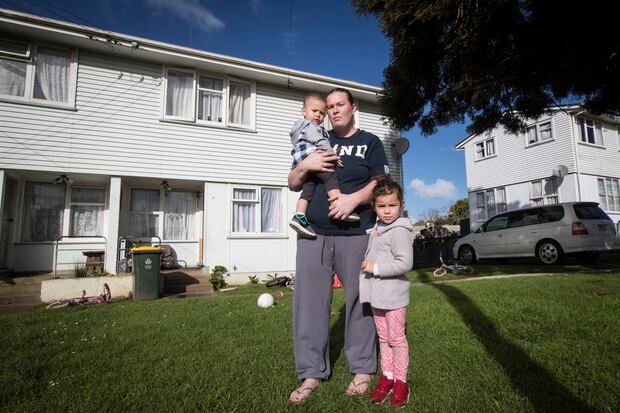 Nicole Jenkins with her children Johnny, 1, and London, 4 at the their Housing NZ property in Otara. Photo / Jason Oxenham