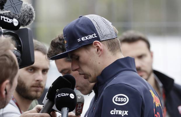 Red Bull driver Max Verstappen, of the Netherlands, answers to journalist questions at the end of the Azerbaijan Formula One Grand Prix. Photo / AP