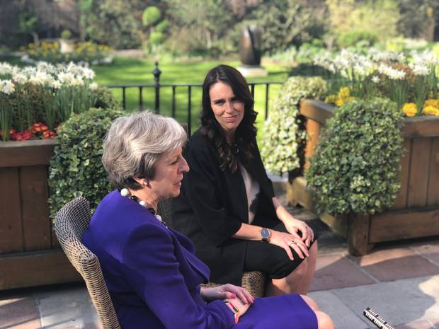 Prime Minister Jacinda Ardern meets British PM Theresa May at 10 Downing Street in London. Photo / pool