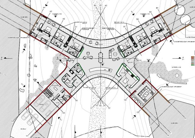 The hub of the planned house is at the centre of the X.