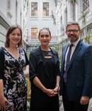 Minster for Women Julie Anne Genter (left) and Workplace Relations Minister Iain Lees-Galloway (right) with Traci Houpapa, who will facilitate the Joint Working Group on Pay Equity. Photo / Supplied