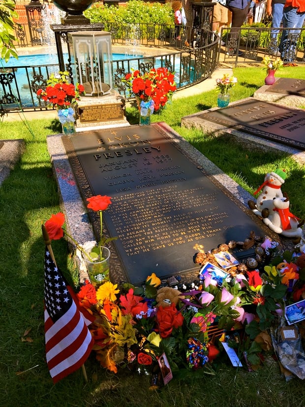 Elvis Presley's gravestone at Graceland. Photo / Supplied