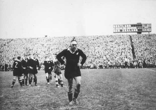Colin Meads is ordered off the field during the international match between New Zealand and Scotland at Murrayfield in 1967.