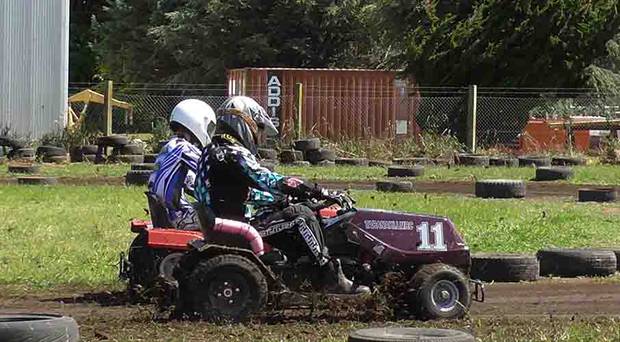 Ride on lawn mower racing is taking off, and is a real attraction to those who want to live their dream of being a motorsport driver. Photo / Taranaki Lawnmower Racing Club Facebook 