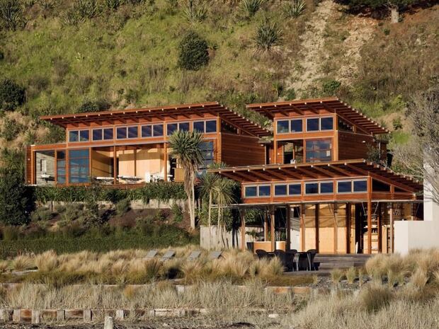 The more modern home on the island has solar panels.