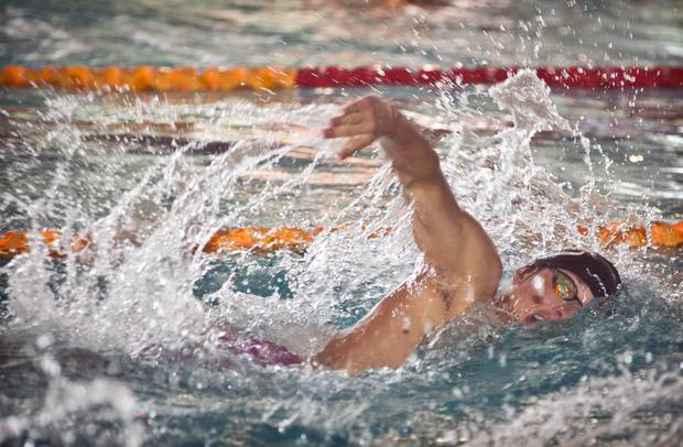 Rotorua's Paddy Baylis on his way to winning his 200m freestyle final. Photo/Stephen Parker