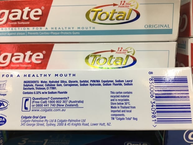 Colgate Total still contains triclosan, but Consumer says it shouldn't be used daily. Photo / Frances Cook. 