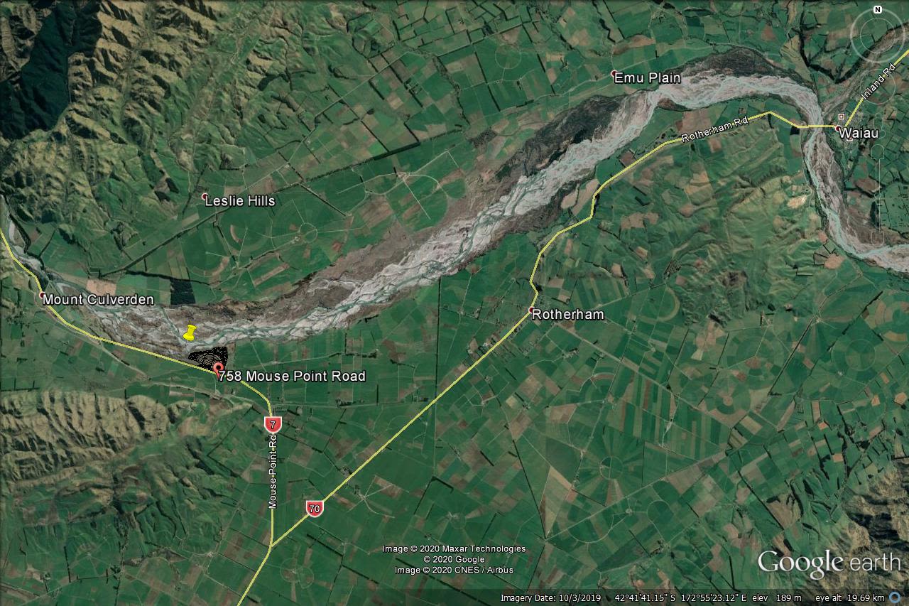 Waiau Uwha Twin Bridges to Waiau. Image / Google Earth.