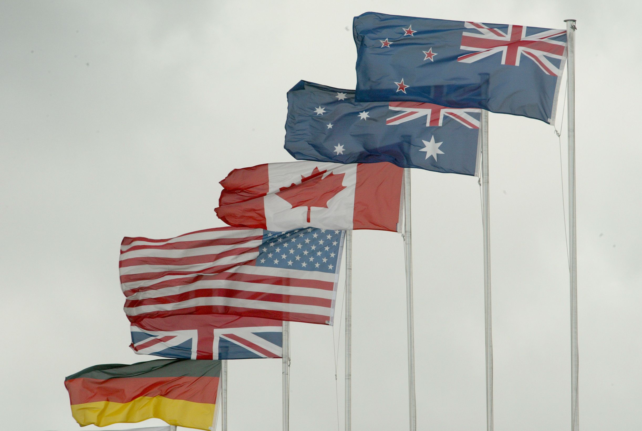 Multi nations flags flying during the America's Cup at Viaduct Harbour, Auckland City. Photo / Brett Phibbs, New Zealand Herald