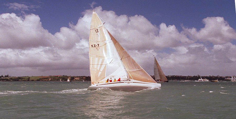KZ7 sails up the Waitemata Harbour. New Zealand Herald Photo by Peter Meecham