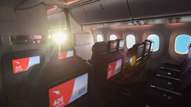 The economy cabin on the Dreamliner, which is the aircraft used between Perth and London. Photo / Qantas via AP