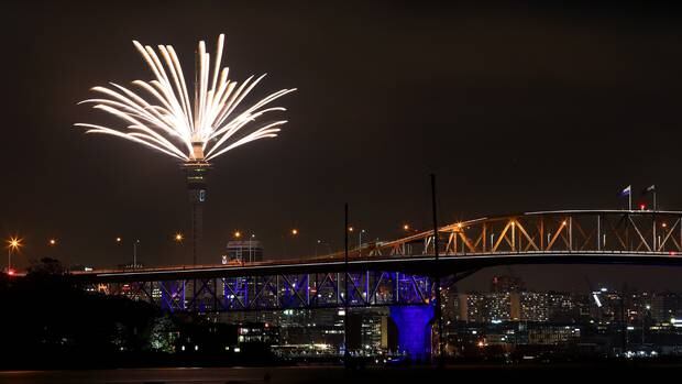 The Sky Tower fireworks and Harbour Bridge light show will run in conjunction at New Year's. Photo / Supplied via ATEED / Getty Images 