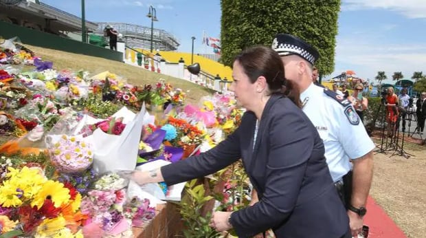 Annastacia Palaszczuk outside Dreamworld in 2016. Photo / News Corp Australia