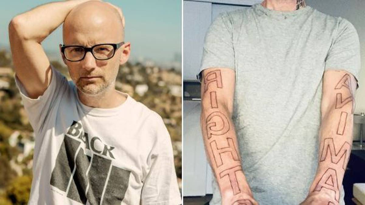 Moby shocks fans after revealing huge vegan tattoos on both arms - NZ Herald
