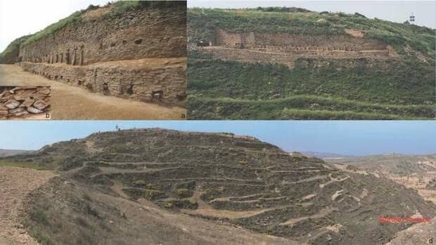 This figure shows images of the step pyramid part of the stone buttresses of the second and the third steps of the pyramid eye symbols that decorate the pyramid. Photo / supplied 