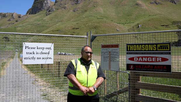 HSM security guard Andrew Kemp is stationed outside the Craggy Range track. Photo / Duncan Brown 